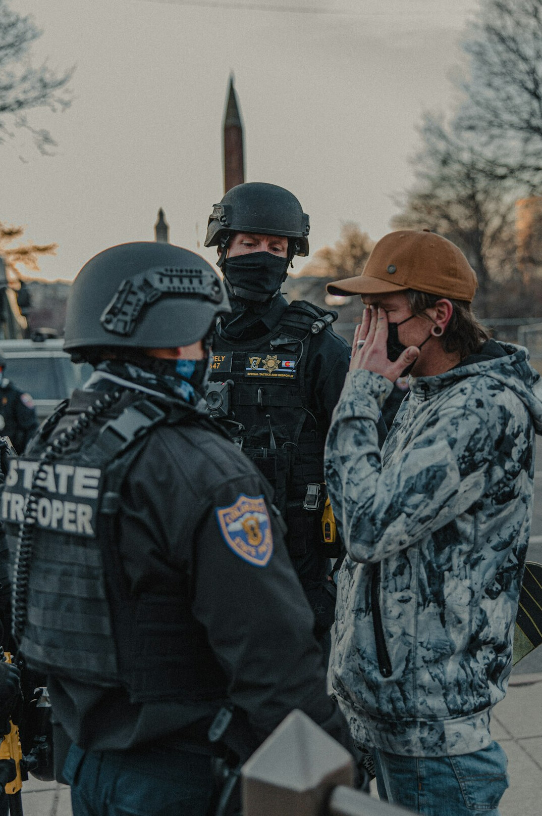 security guard interviewing suspect